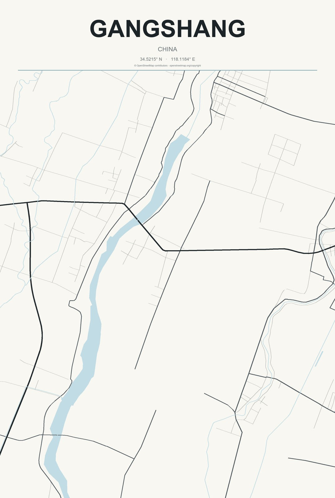 Gangshang, China City Map Aluminum Sign in Headline Atlas style