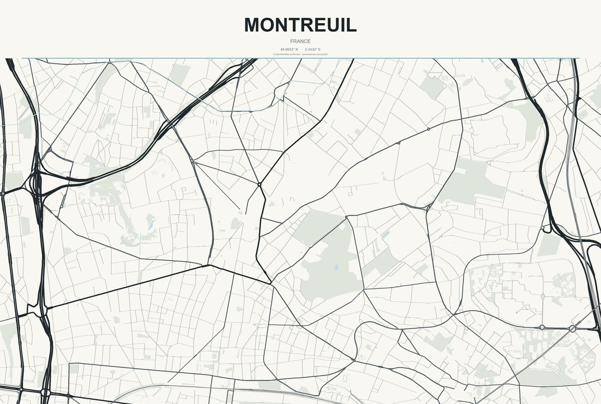 Montreuil, France City Map Aluminum Sign in Headline Atlas style