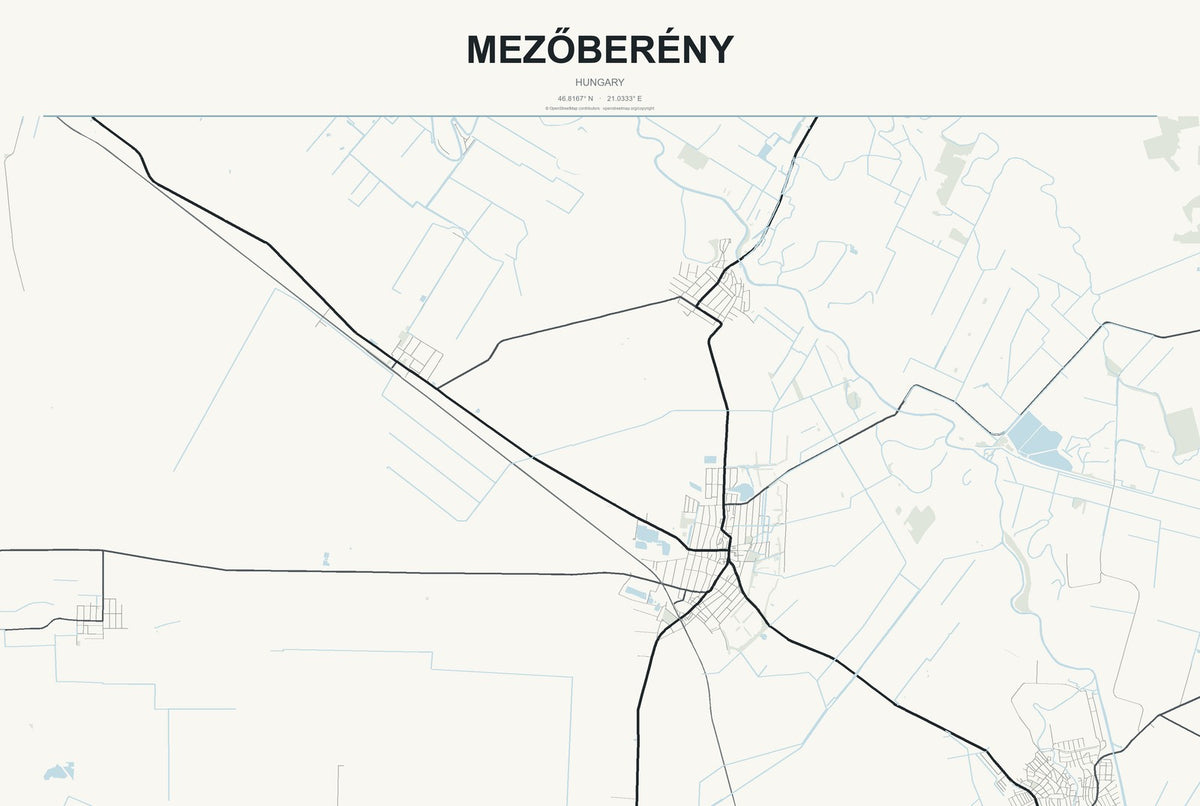 Mezőberény, Hungary City Map Aluminum Sign in Headline Atlas style