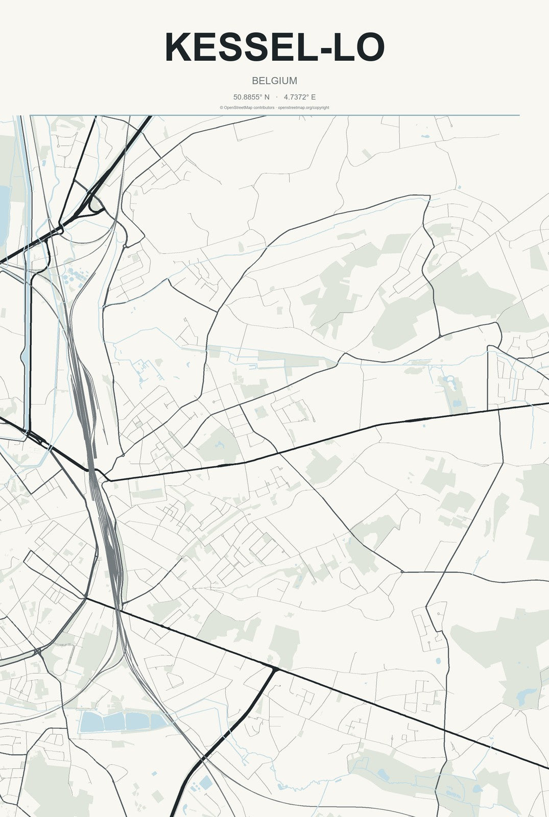 Kessel-Lo, Belgium City Map Aluminum Sign in Headline Atlas style