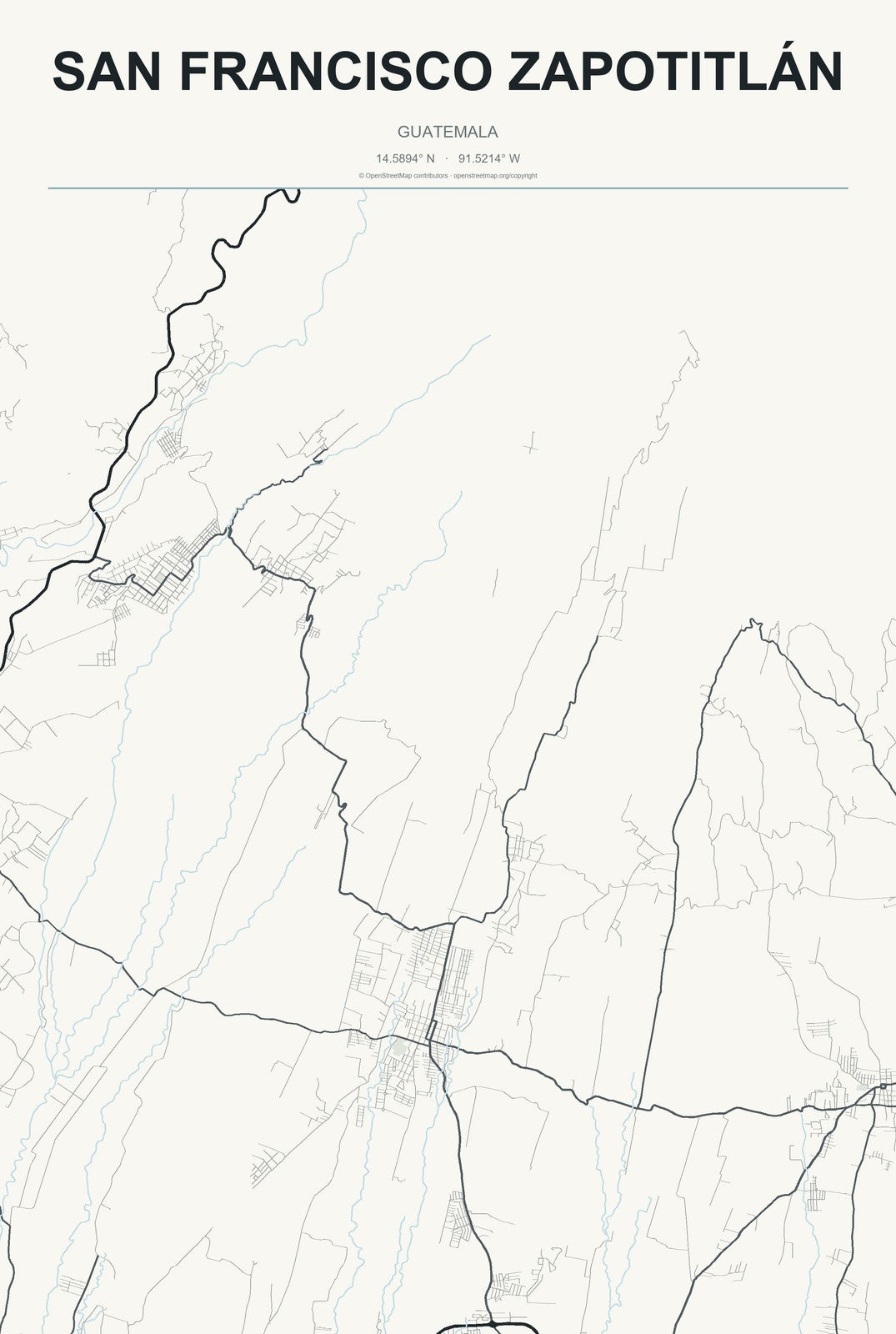 San Francisco Zapotitlán, Guatemala City Map Aluminum Sign in Headline Atlas style