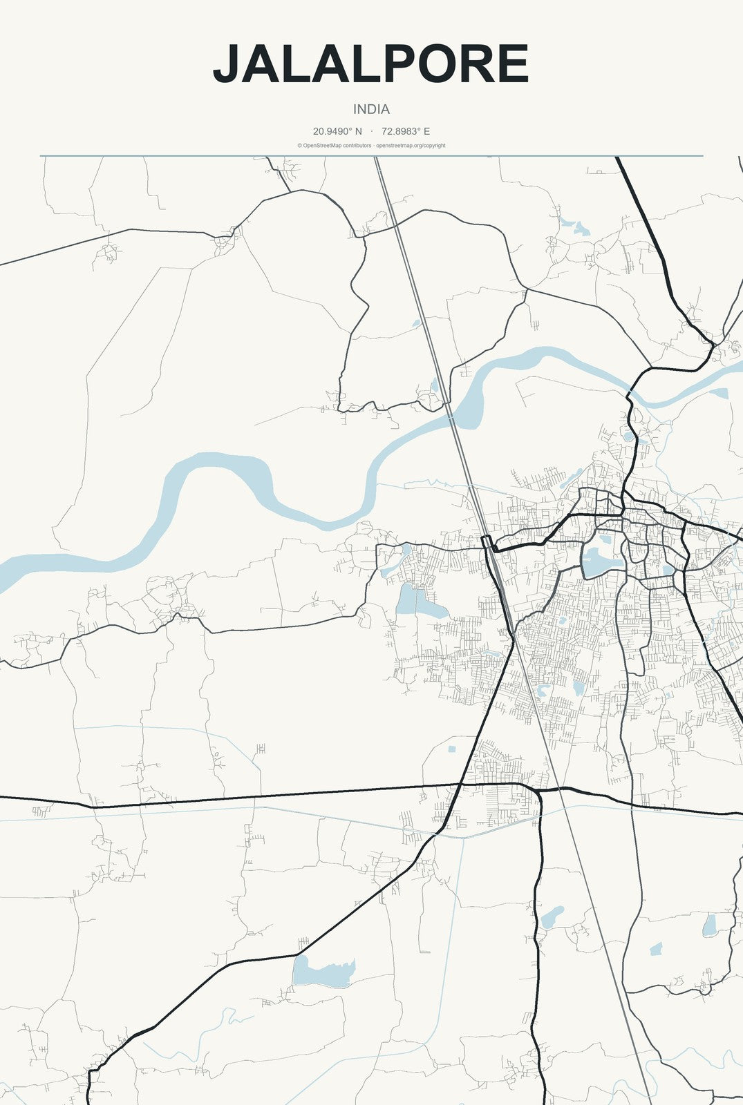 Jalalpore, India City Map Aluminum Sign in Headline Atlas style