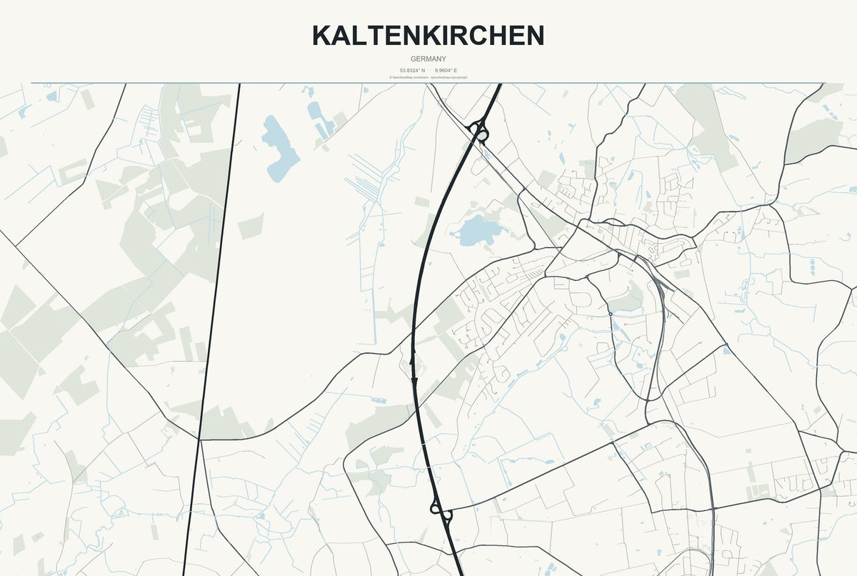 Kaltenkirchen, Germany City Map Aluminum Sign in Headline Atlas style