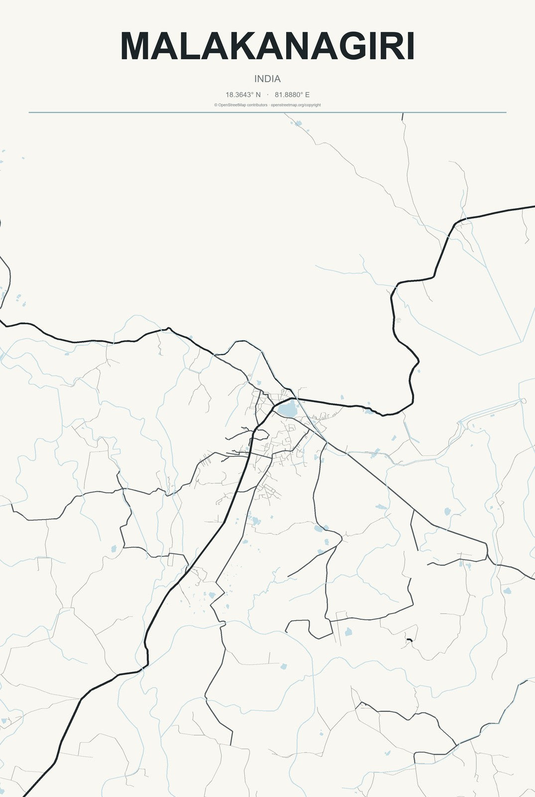 Malakanagiri, India City Map Aluminum Sign in Headline Atlas style
