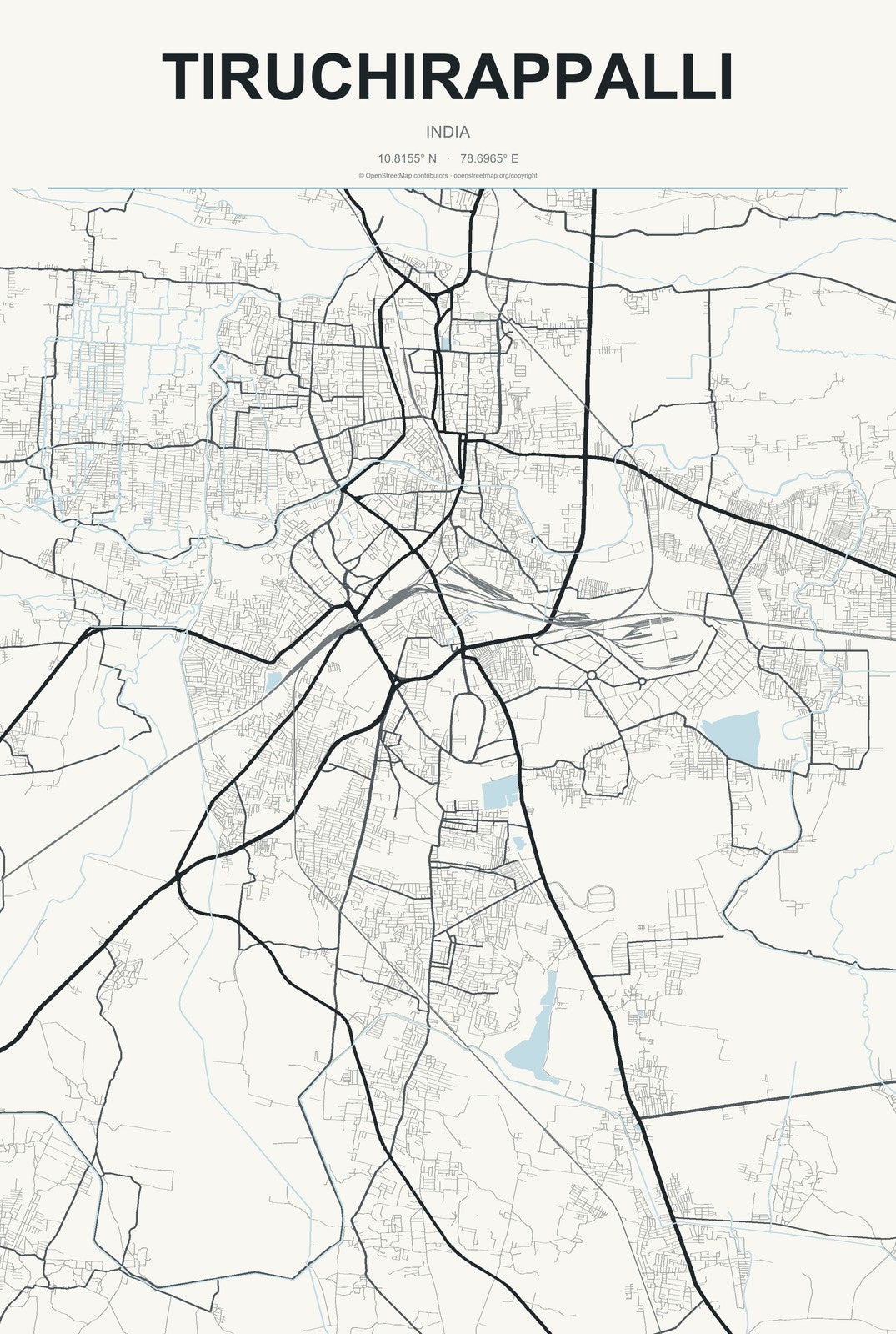 Tiruchirappalli, India City Map Aluminum Sign in Headline Atlas style