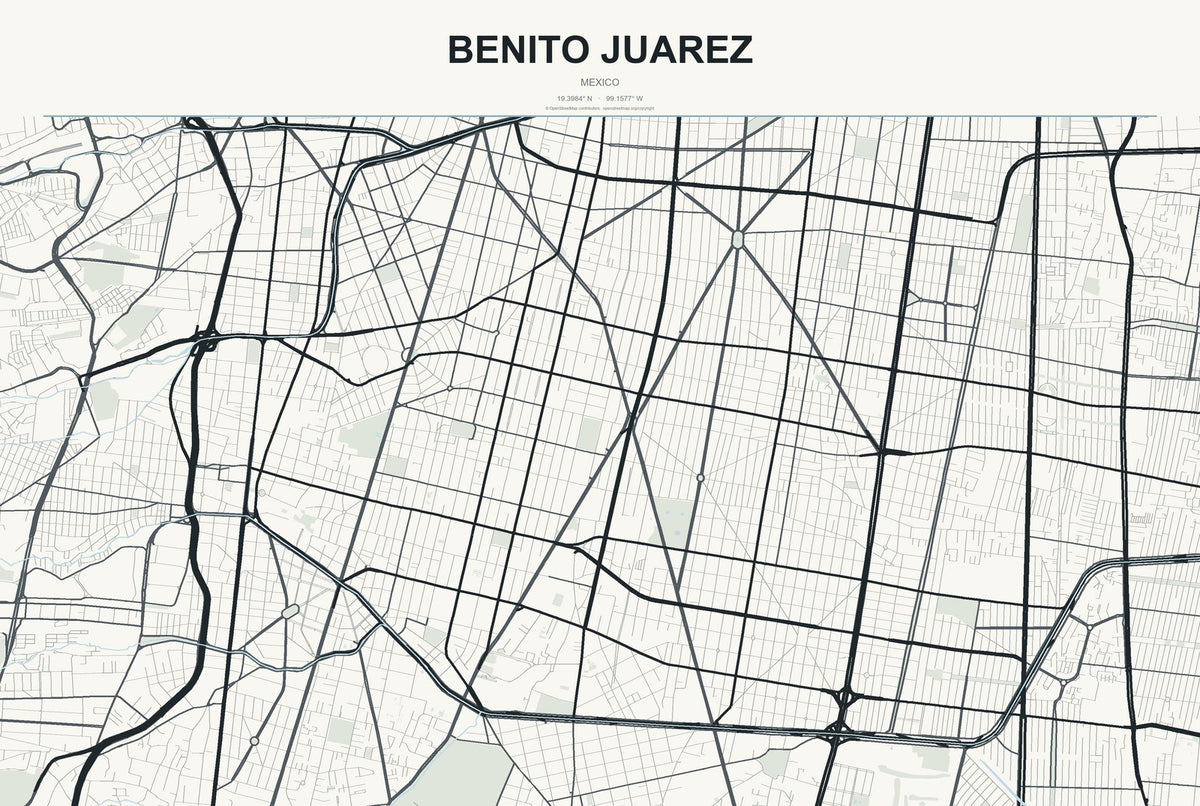 Benito Juarez, Mexico City Map Aluminum Sign in Headline Atlas style