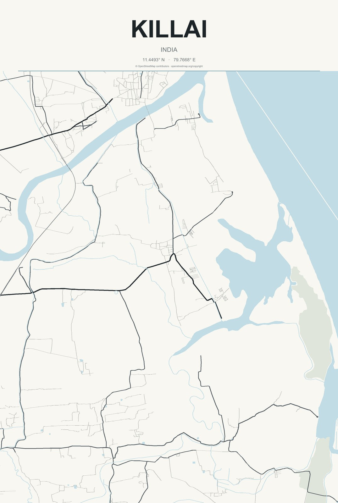 Killai, India City Map Aluminum Sign in Headline Atlas style