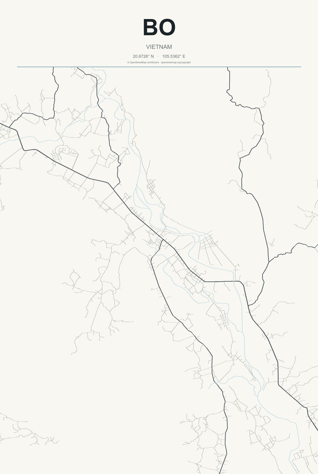 Bo, Vietnam City Map Aluminum Sign in Headline Atlas style