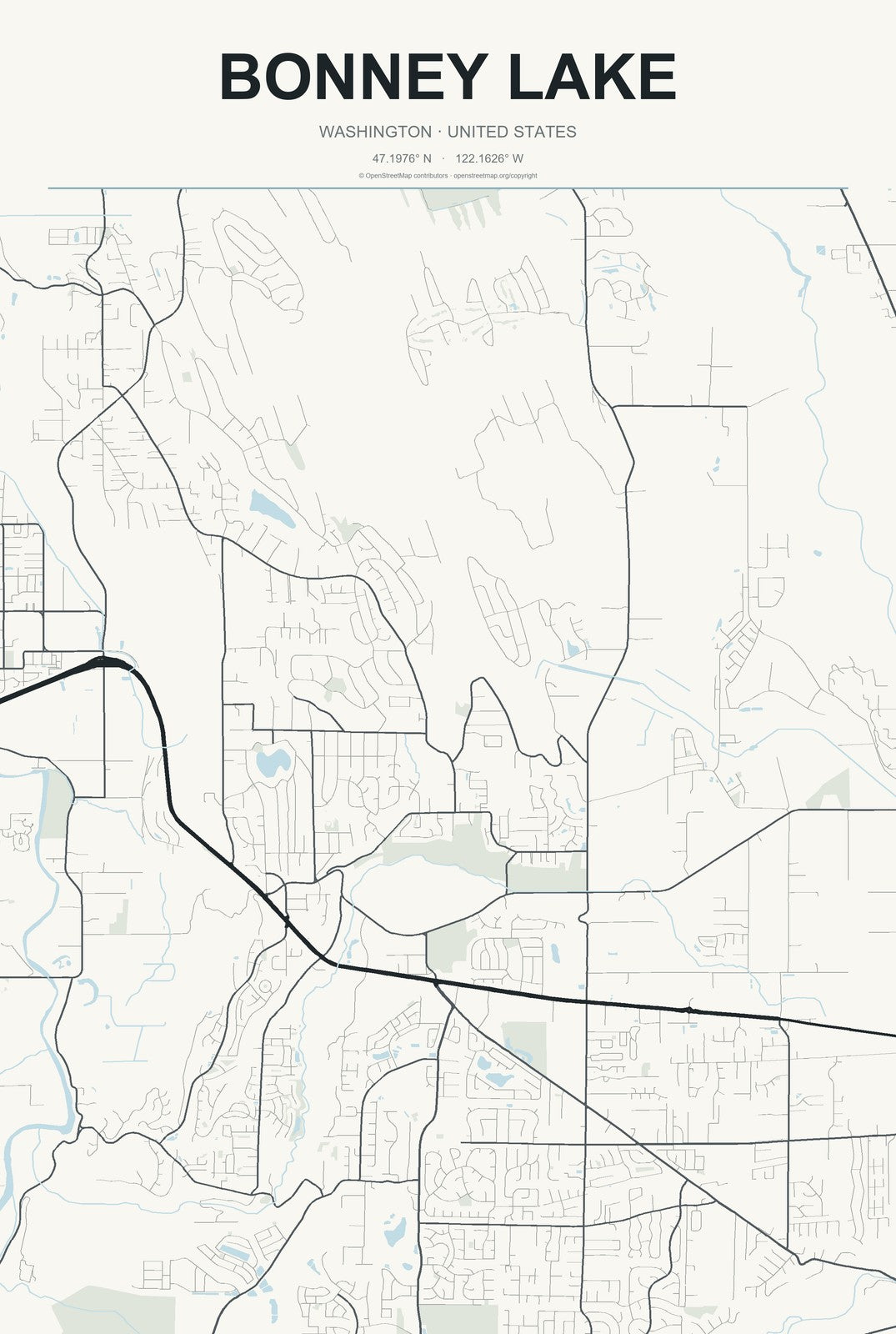 Bonney Lake, Washington City Map Aluminum Sign in Headline Atlas style