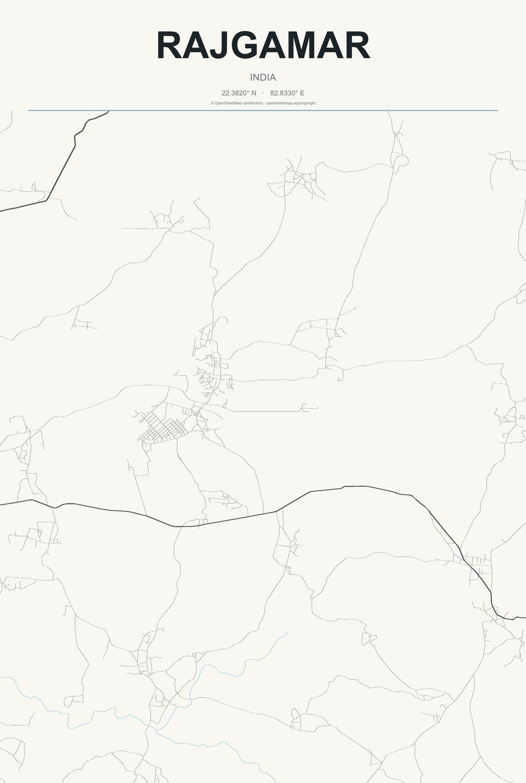 Rajgamar, India City Map Aluminum Sign in Headline Atlas style