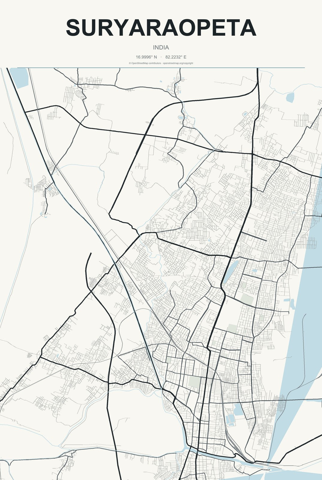 Suryaraopeta, India City Map Aluminum Sign in Headline Atlas style