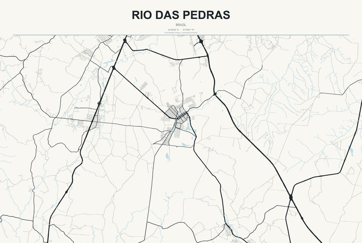 Rio das Pedras, Brazil City Map Aluminum Sign in Headline Atlas style