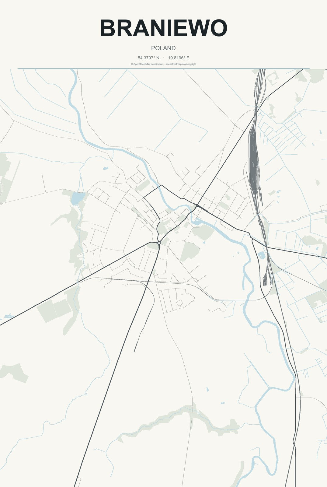 Braniewo, Poland City Map Aluminum Sign in Headline Atlas style