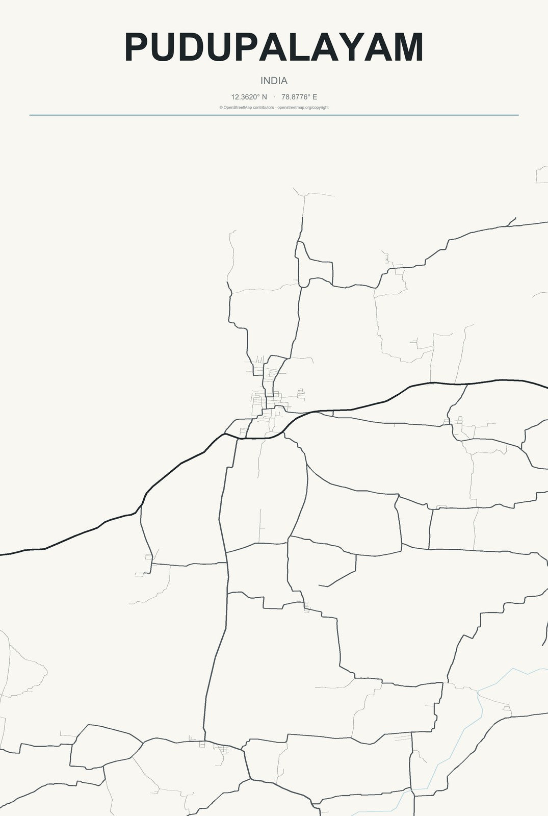 Pudupalayam, India City Map Aluminum Sign in Headline Atlas style