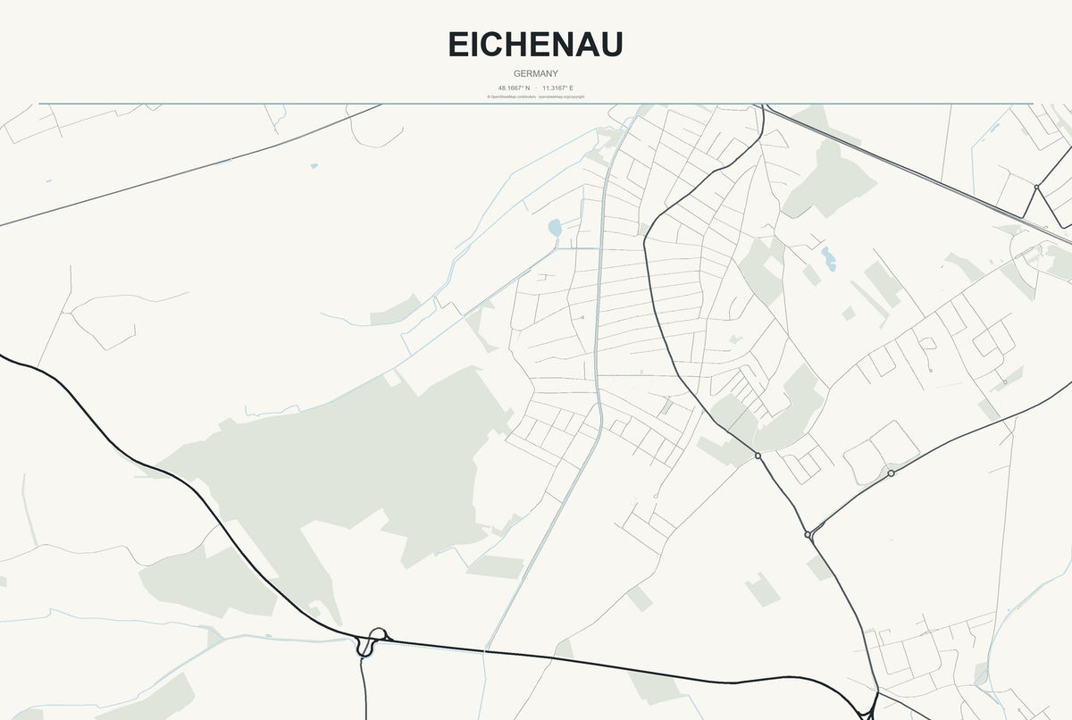Eichenau, Germany City Map Aluminum Sign in Headline Atlas style