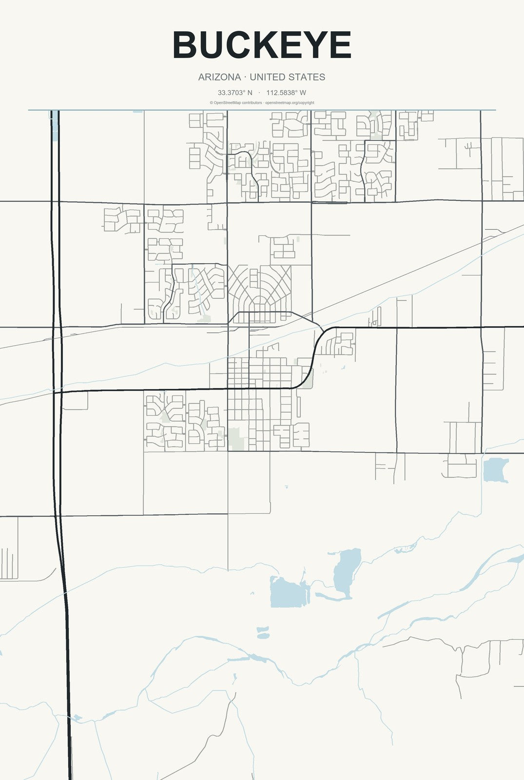 Buckeye, Arizona City Map Aluminum Sign in Headline Atlas style