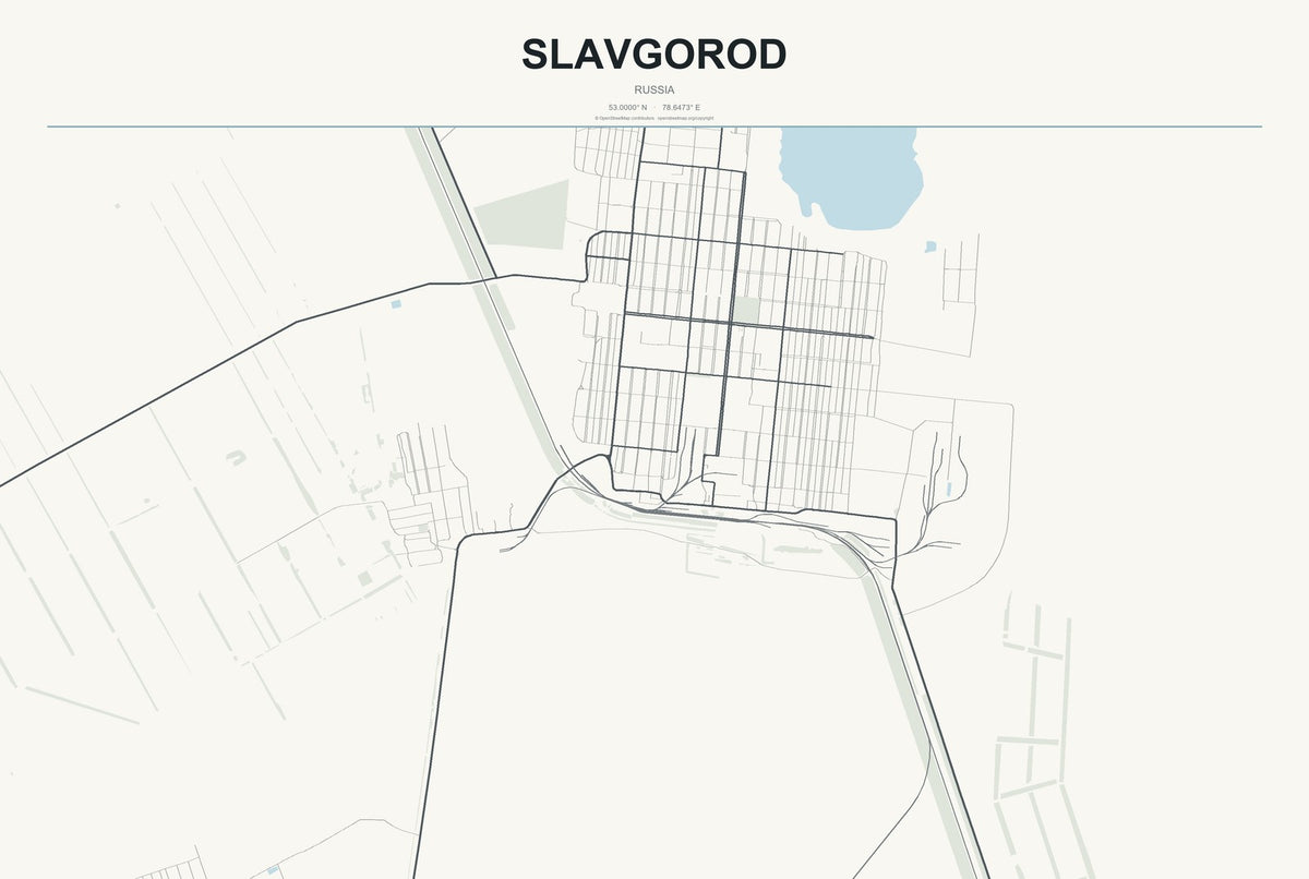 Slavgorod, Russia City Map Aluminum Sign in Headline Atlas style