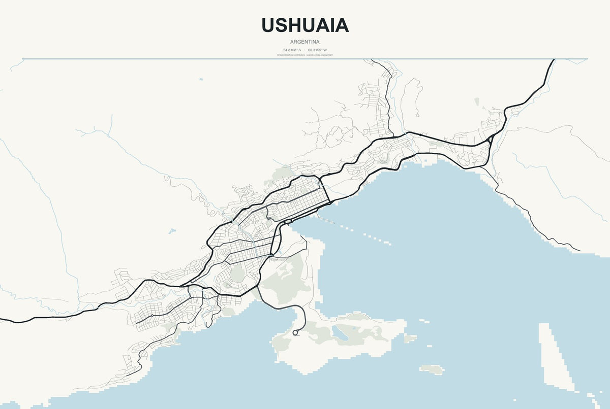 Ushuaia, Argentina City Map Aluminum Sign in Headline Atlas style