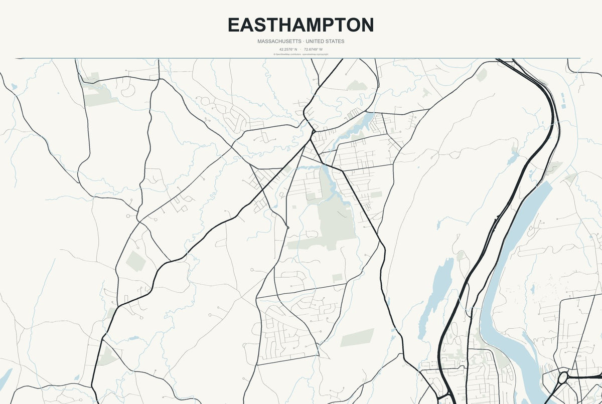 Easthampton, Massachusetts City Map Aluminum Sign in Headline Atlas style