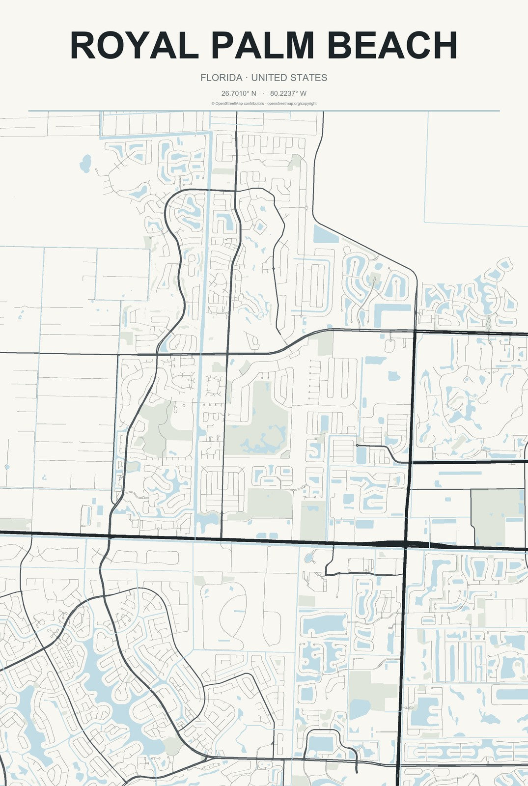 Royal Palm Beach, Florida City Map Aluminum Sign in Headline Atlas style