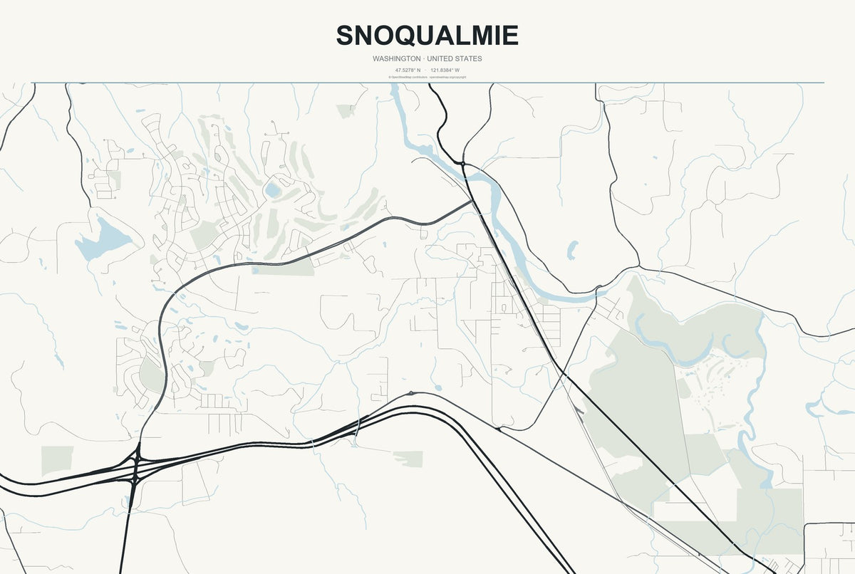 Snoqualmie, Washington City Map Aluminum Sign in Headline Atlas style