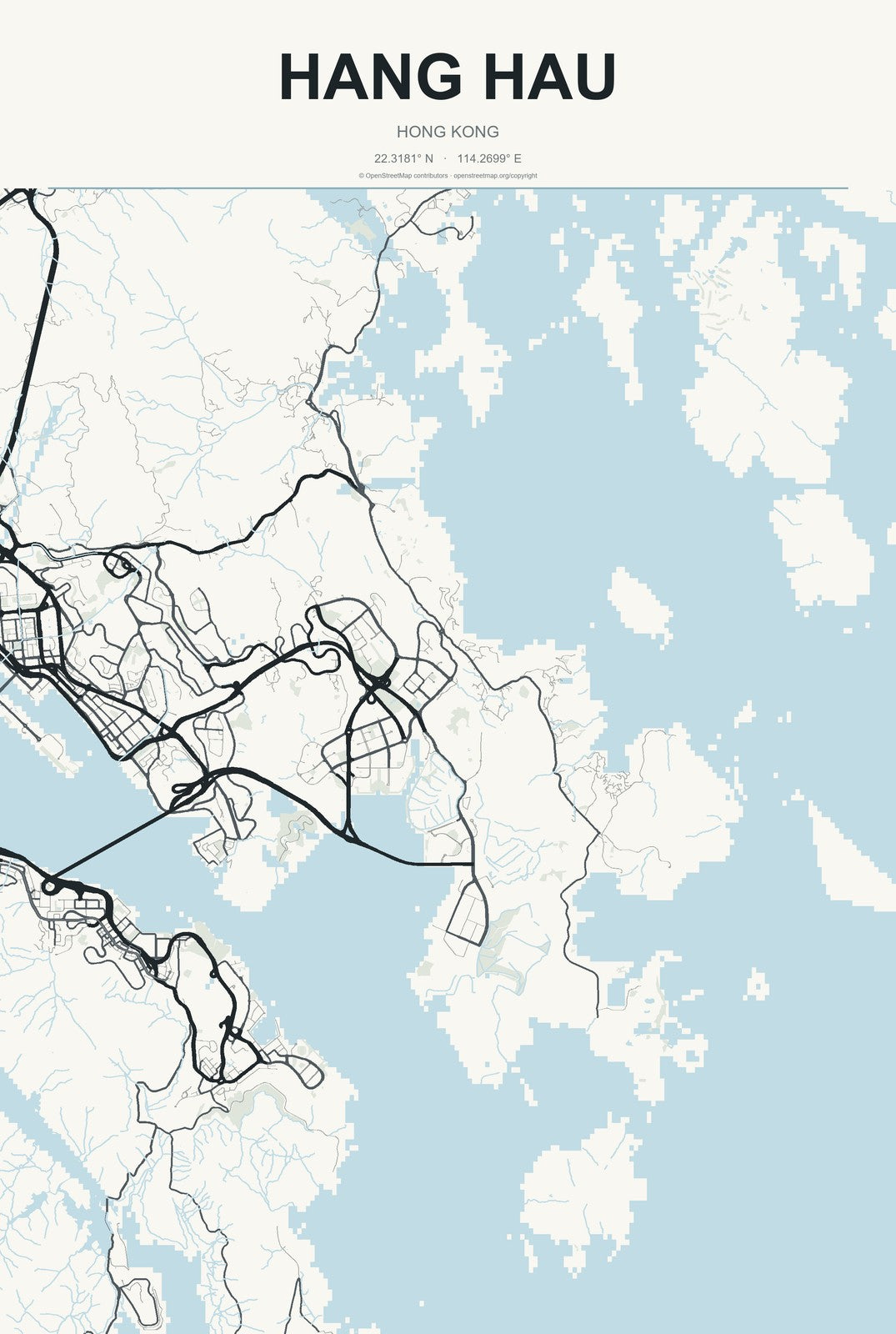 Hang Hau, Hong Kong City Map Aluminum Sign in Headline Atlas style
