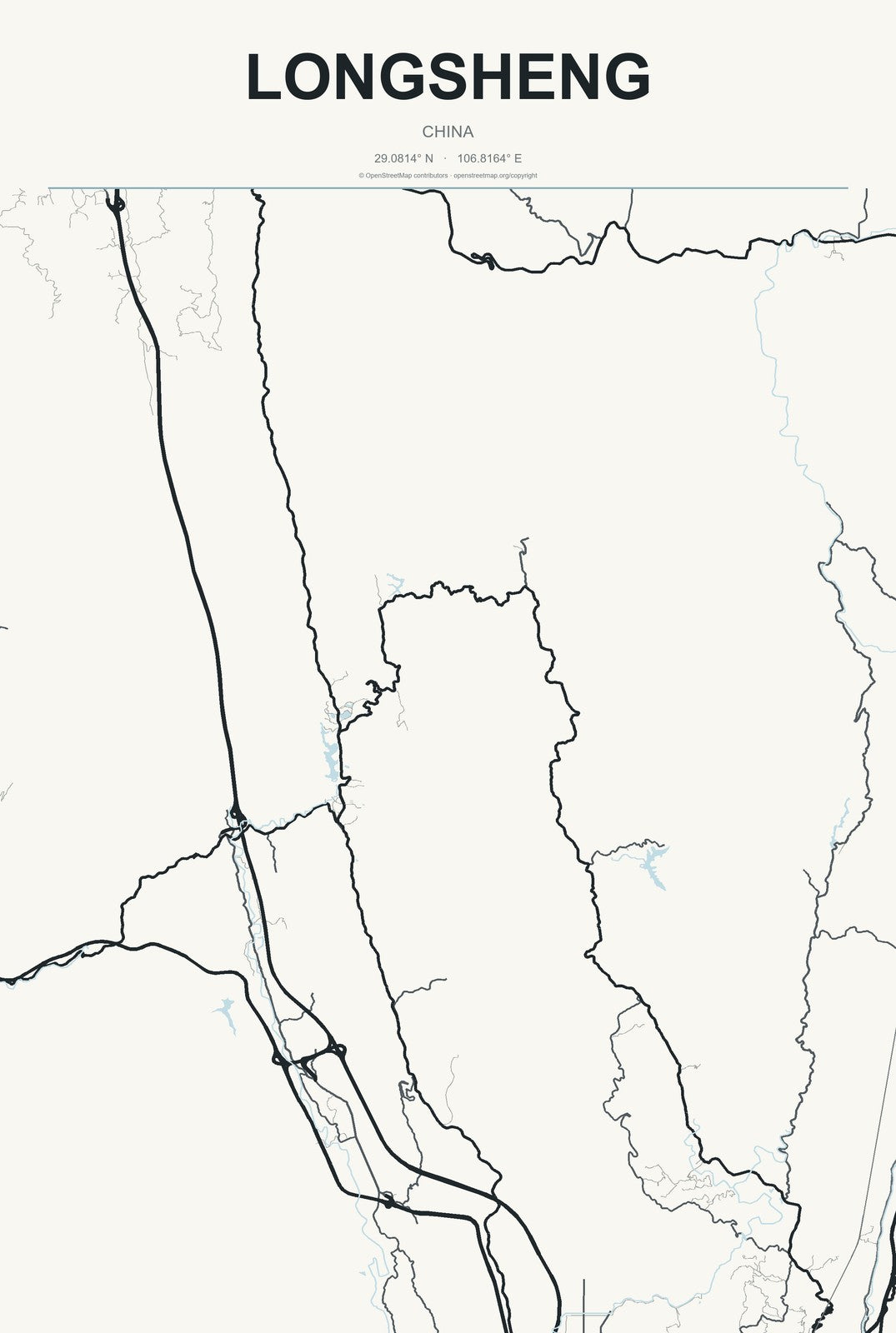 Longsheng, China City Map Aluminum Sign in Headline Atlas style