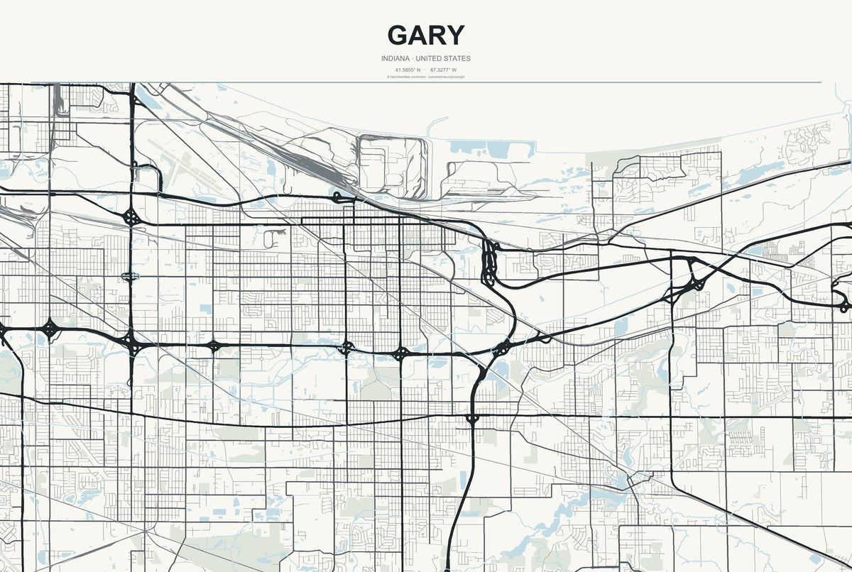Gary, Indiana City Map Aluminum Sign in Headline Atlas style