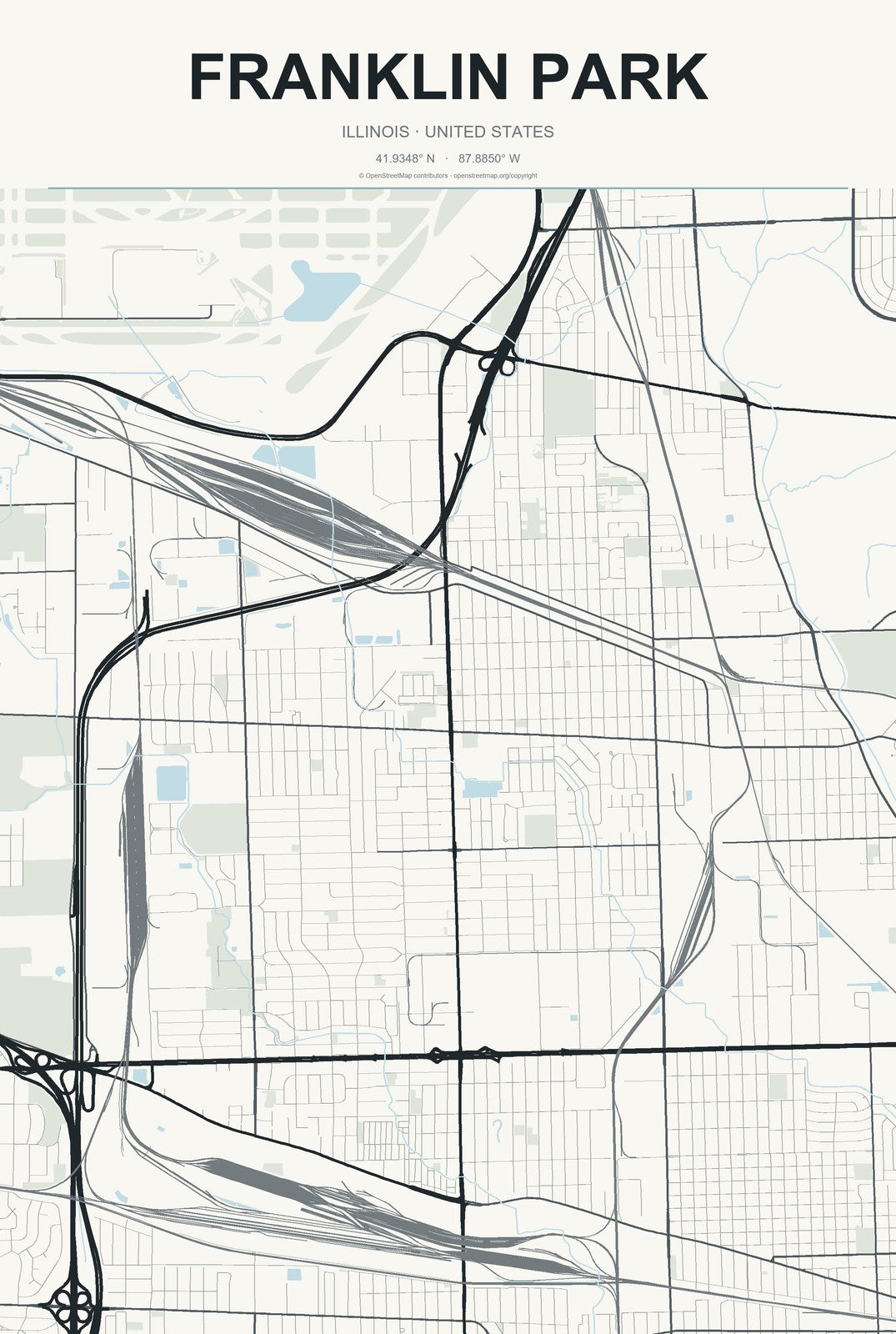 Franklin Park, Illinois City Map Aluminum Sign in Headline Atlas style