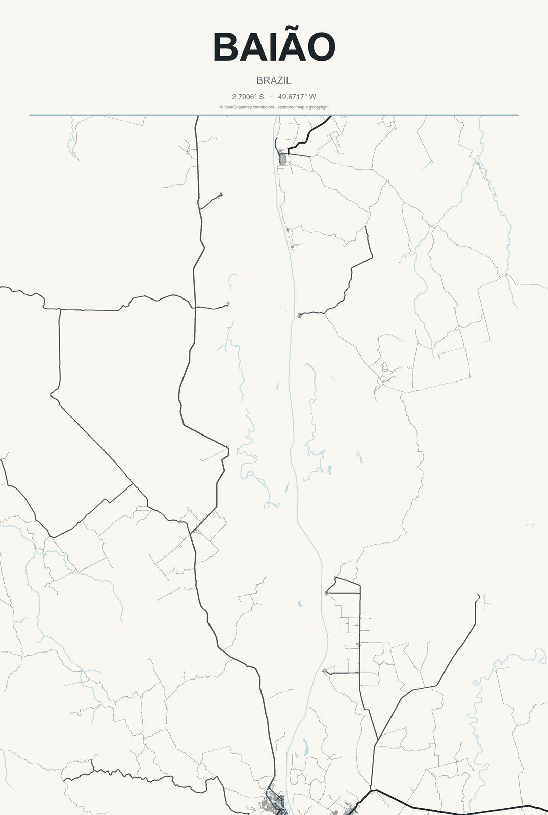 Baião, Brazil City Map Aluminum Sign in Headline Atlas style