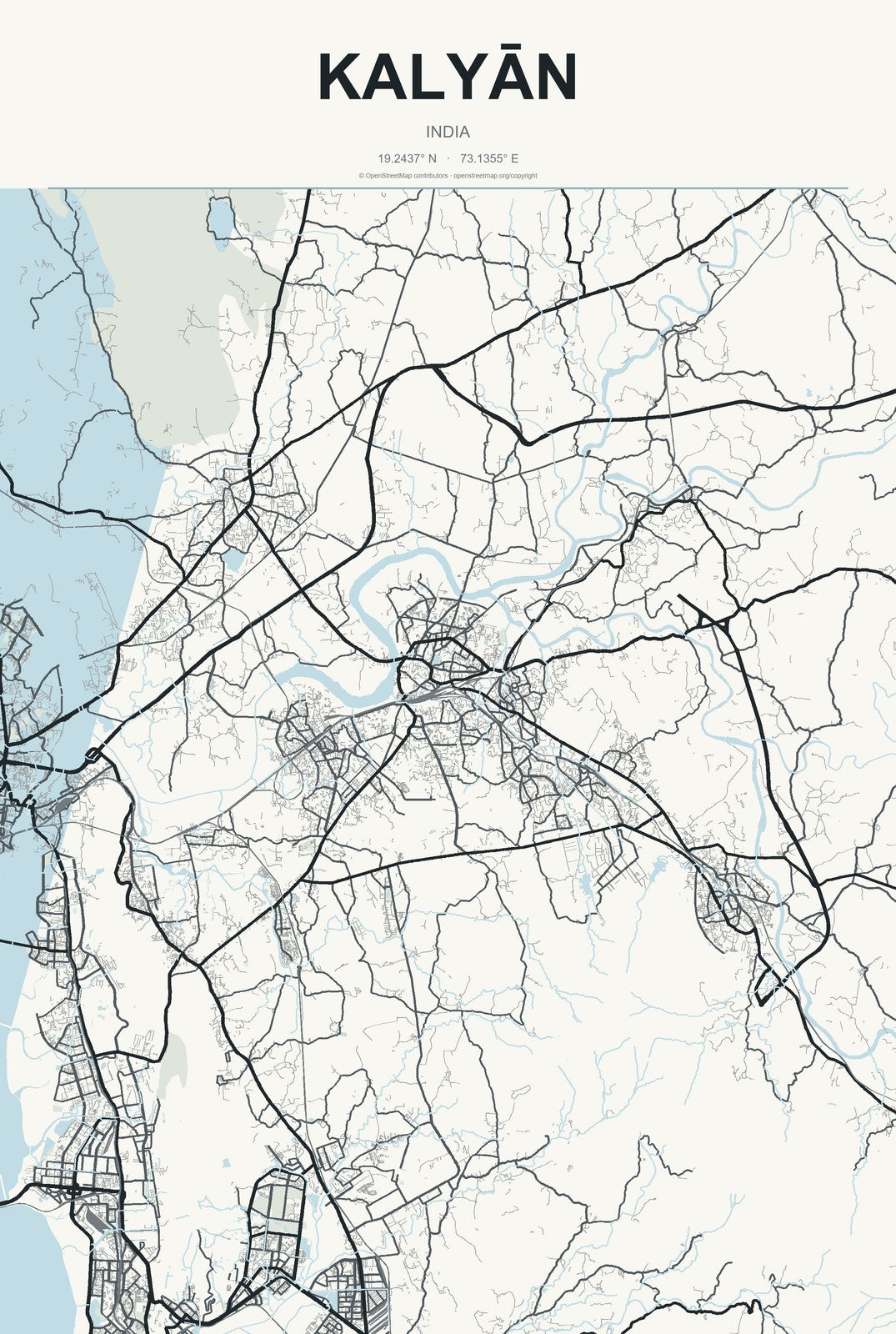 Kalyān, India City Map Aluminum Sign in Headline Atlas style