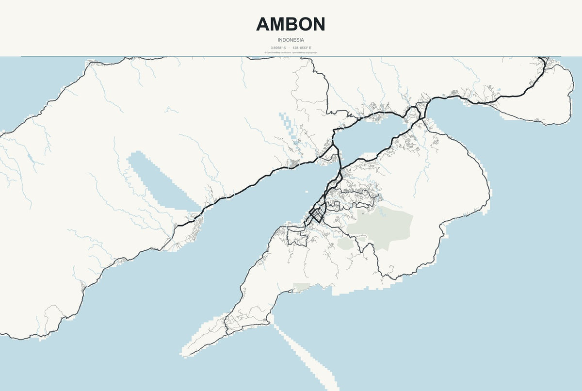 Ambon, Indonesia City Map Aluminum Sign in Headline Atlas style