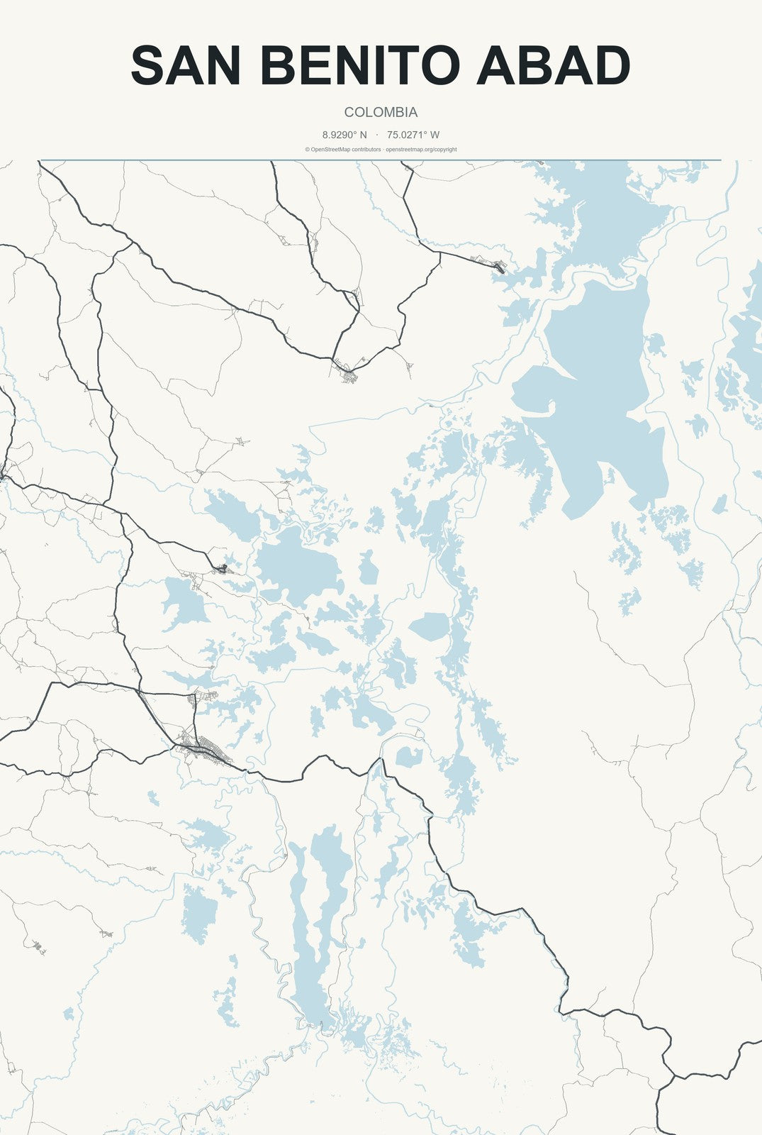 San Benito Abad, Colombia City Map Aluminum Sign in Headline Atlas style