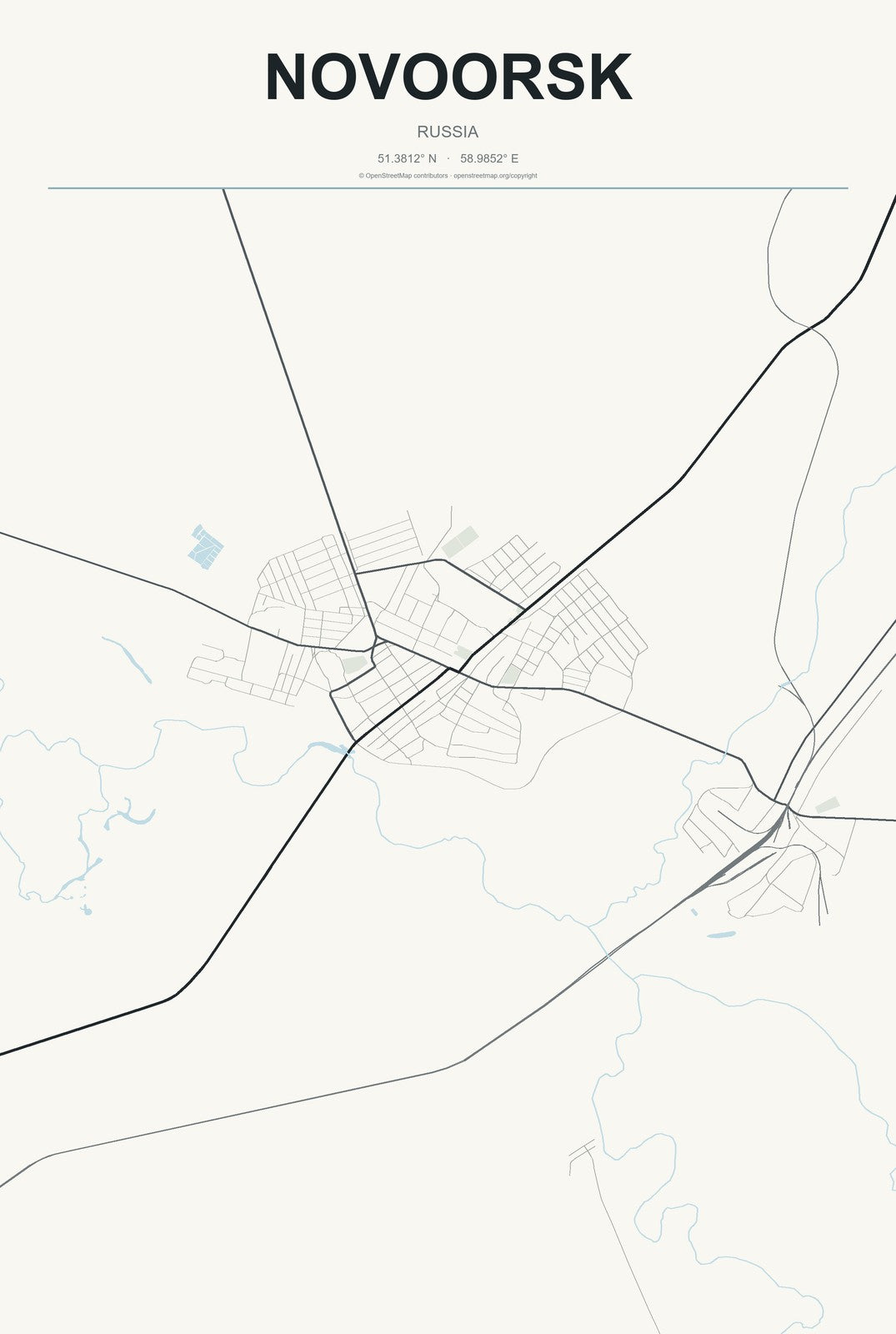 Novoorsk, Russia City Map Aluminum Sign in Headline Atlas style