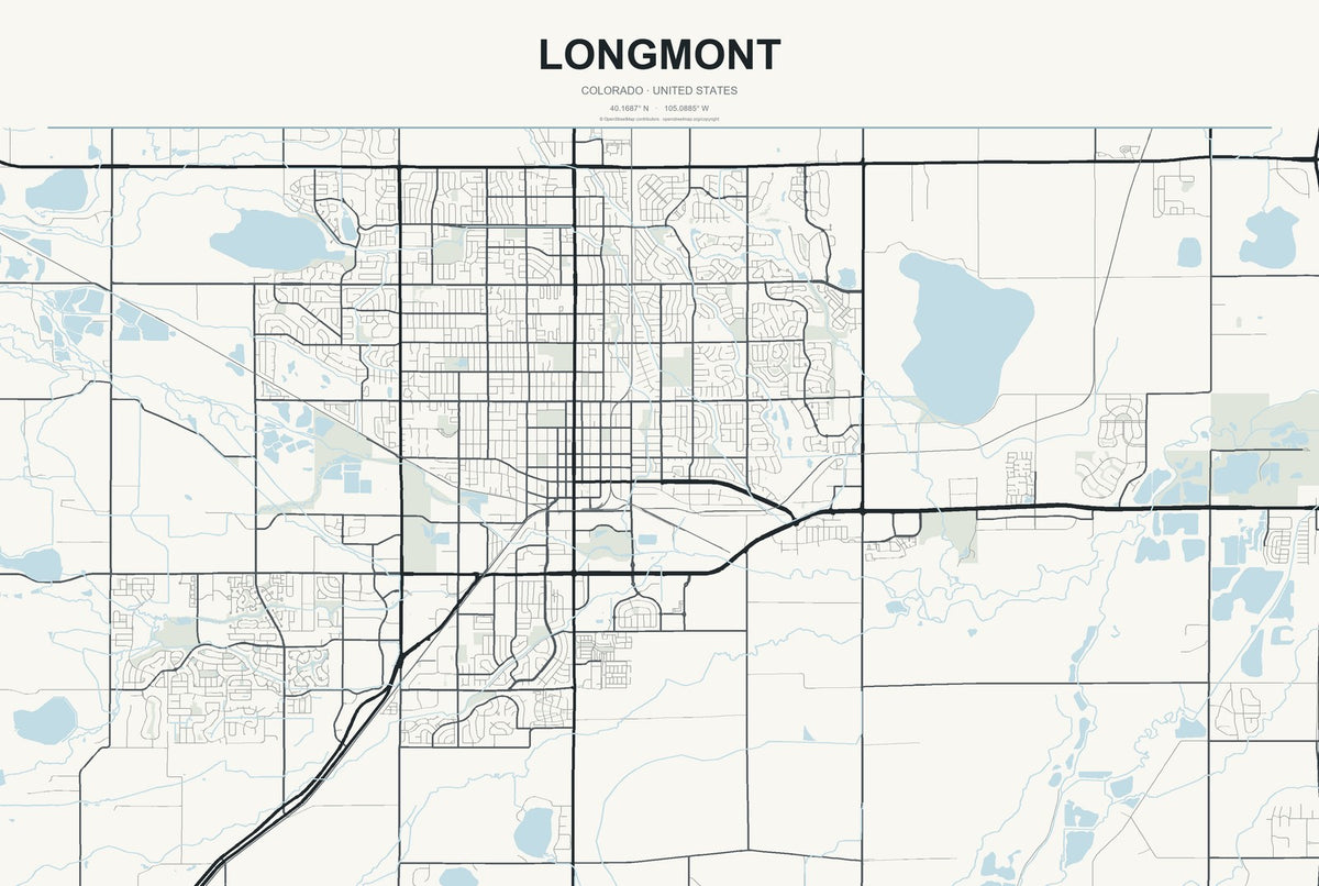 Longmont, Colorado City Map Aluminum Sign in Headline Atlas style