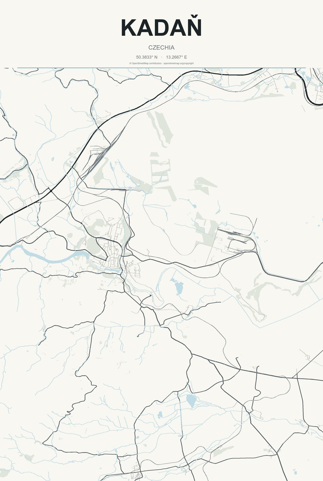 Kadaň, Czechia City Map Aluminum Sign in Headline Atlas style