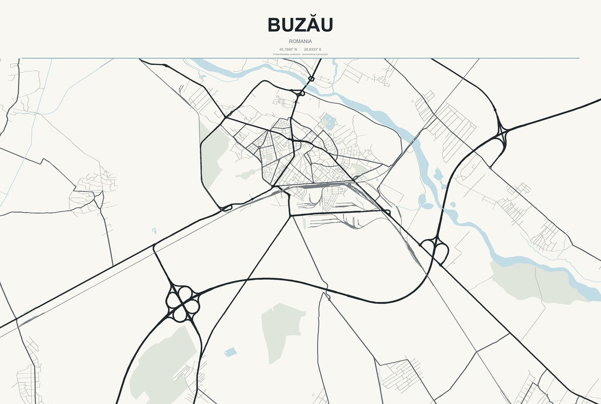 Buzău, Romania City Map Aluminum Sign in Headline Atlas style