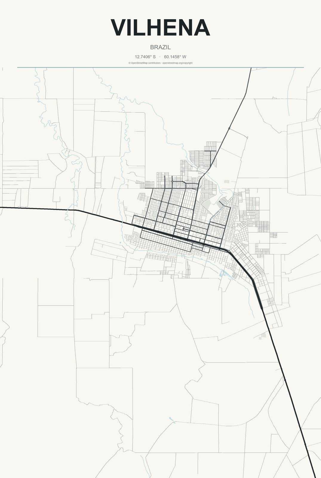 Vilhena, Brazil City Map Aluminum Sign in Headline Atlas style