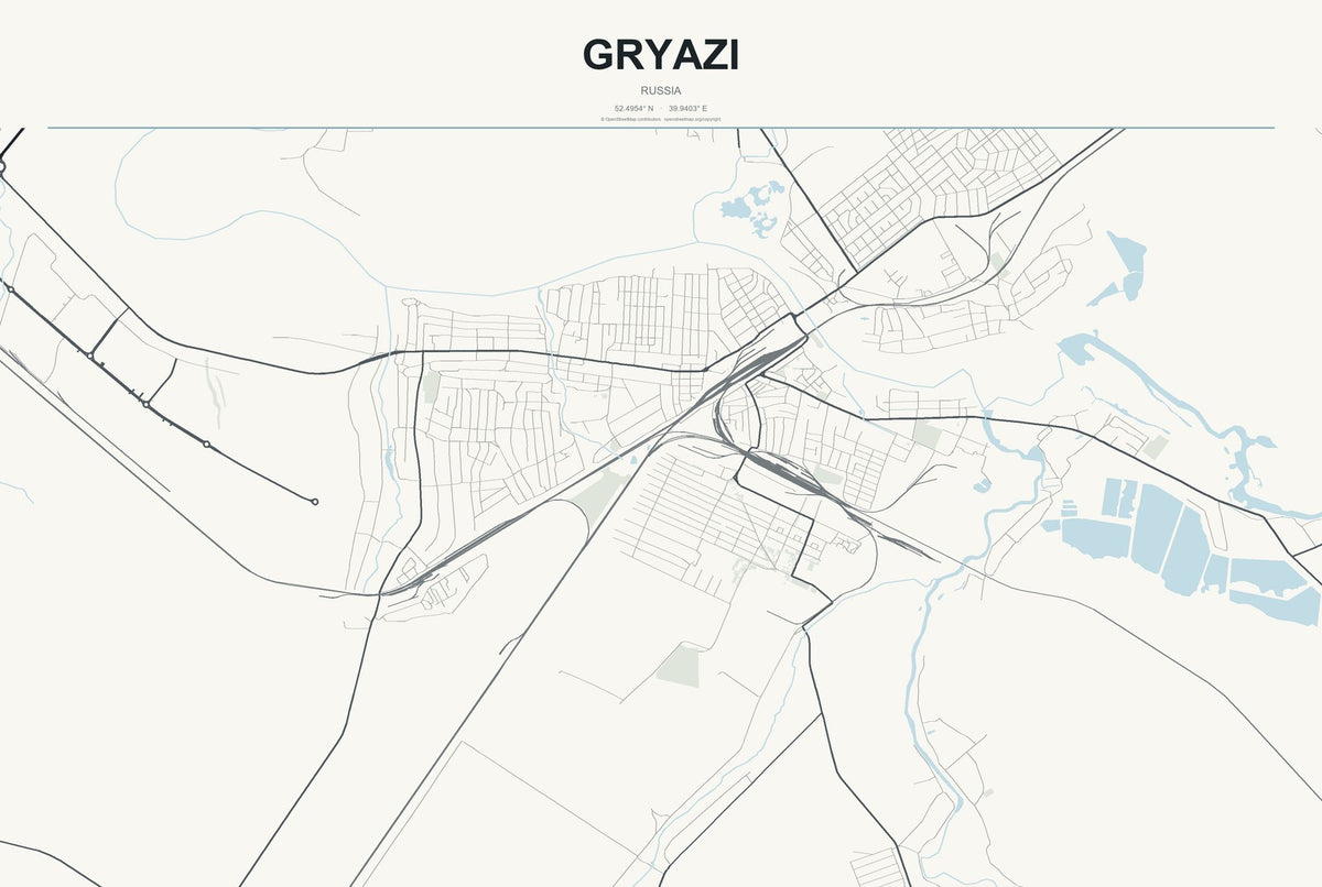 Gryazi, Russia City Map Aluminum Sign in Headline Atlas style