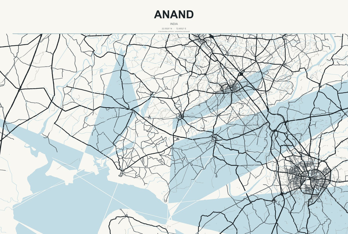 Anand, India City Map Aluminum Sign in Headline Atlas style