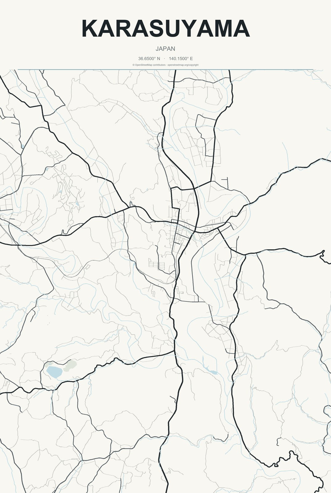 Karasuyama, Japan City Map Aluminum Sign in Headline Atlas style