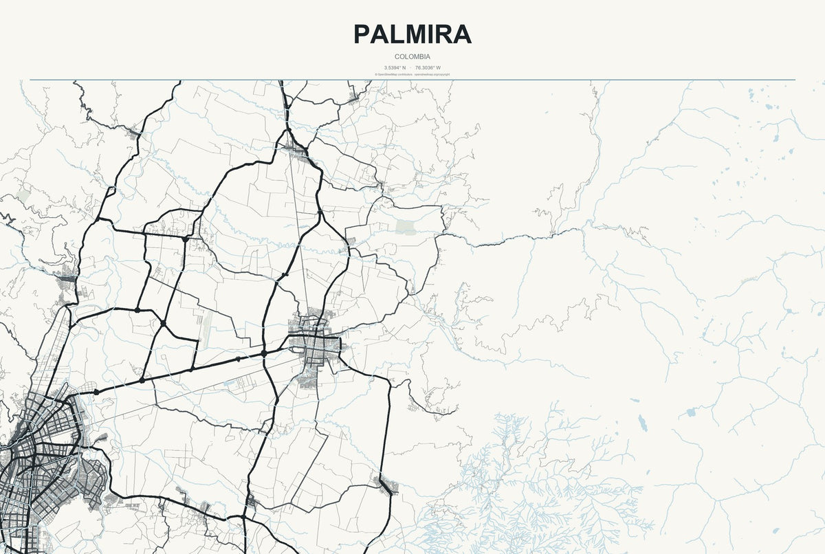 Palmira, Colombia City Map Aluminum Sign in Headline Atlas style