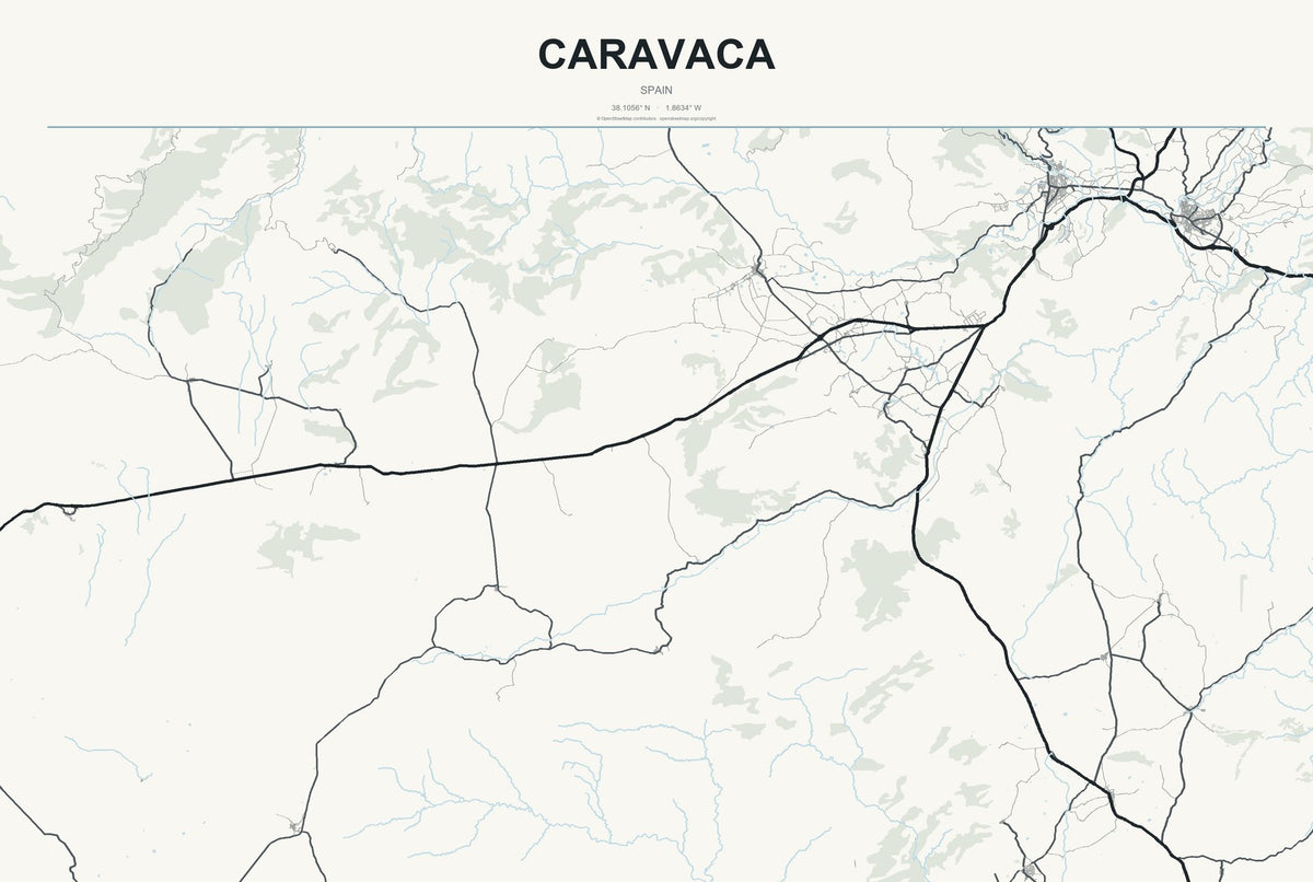 Caravaca, Spain City Map Aluminum Sign in Headline Atlas style