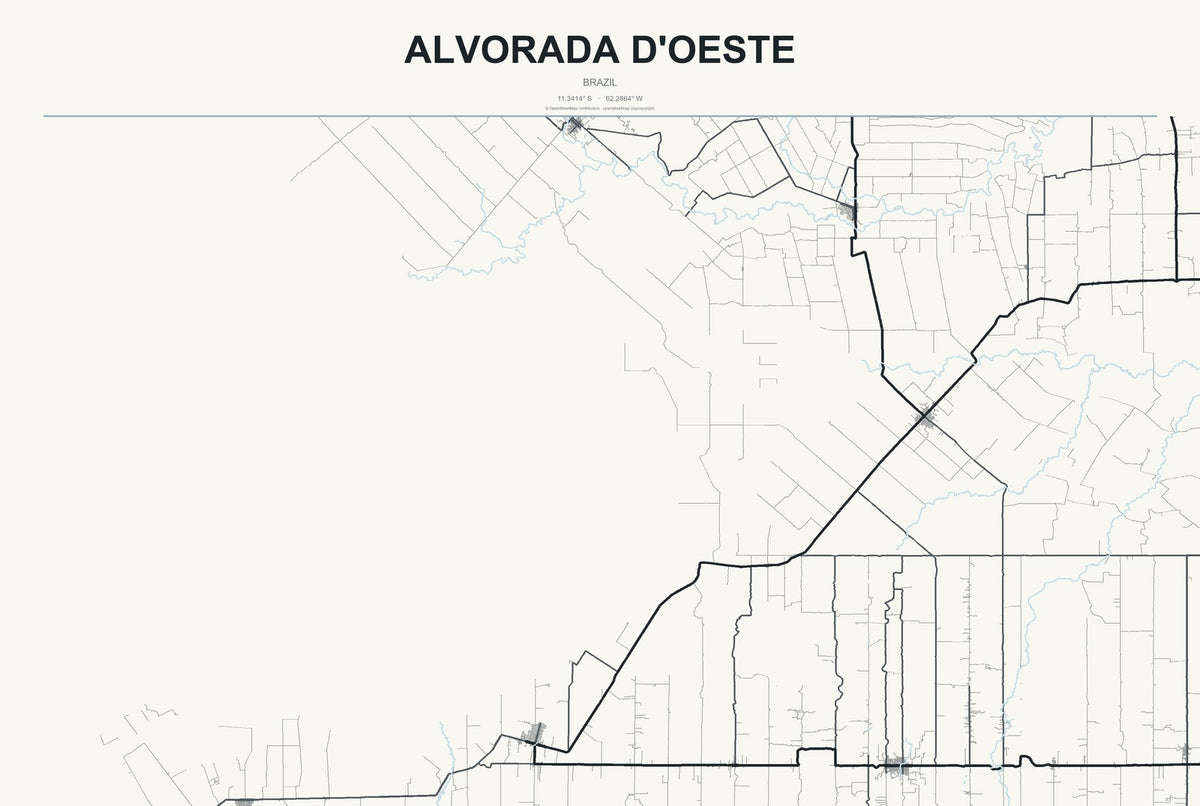 Alvorada d'Oeste, Brazil City Map Aluminum Sign in Headline Atlas style
