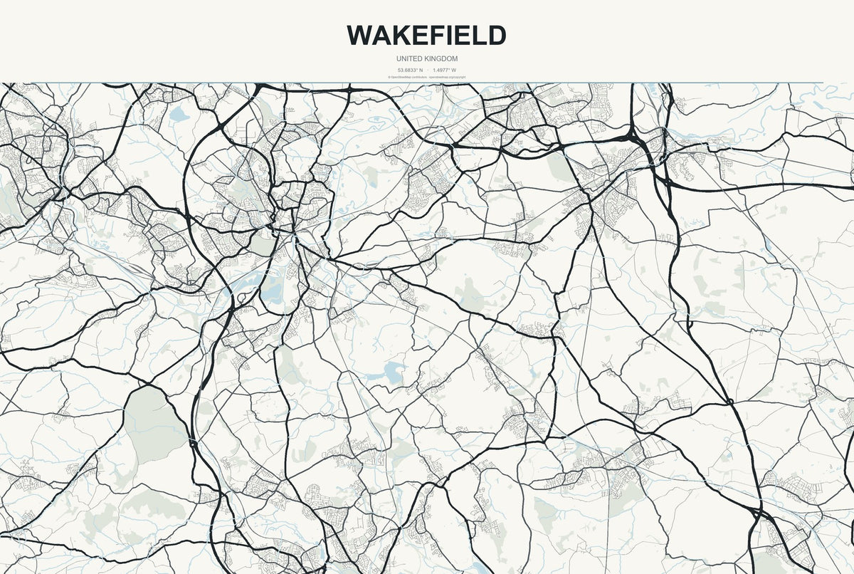 Wakefield, United Kingdom City Map Aluminum Sign in Headline Atlas style