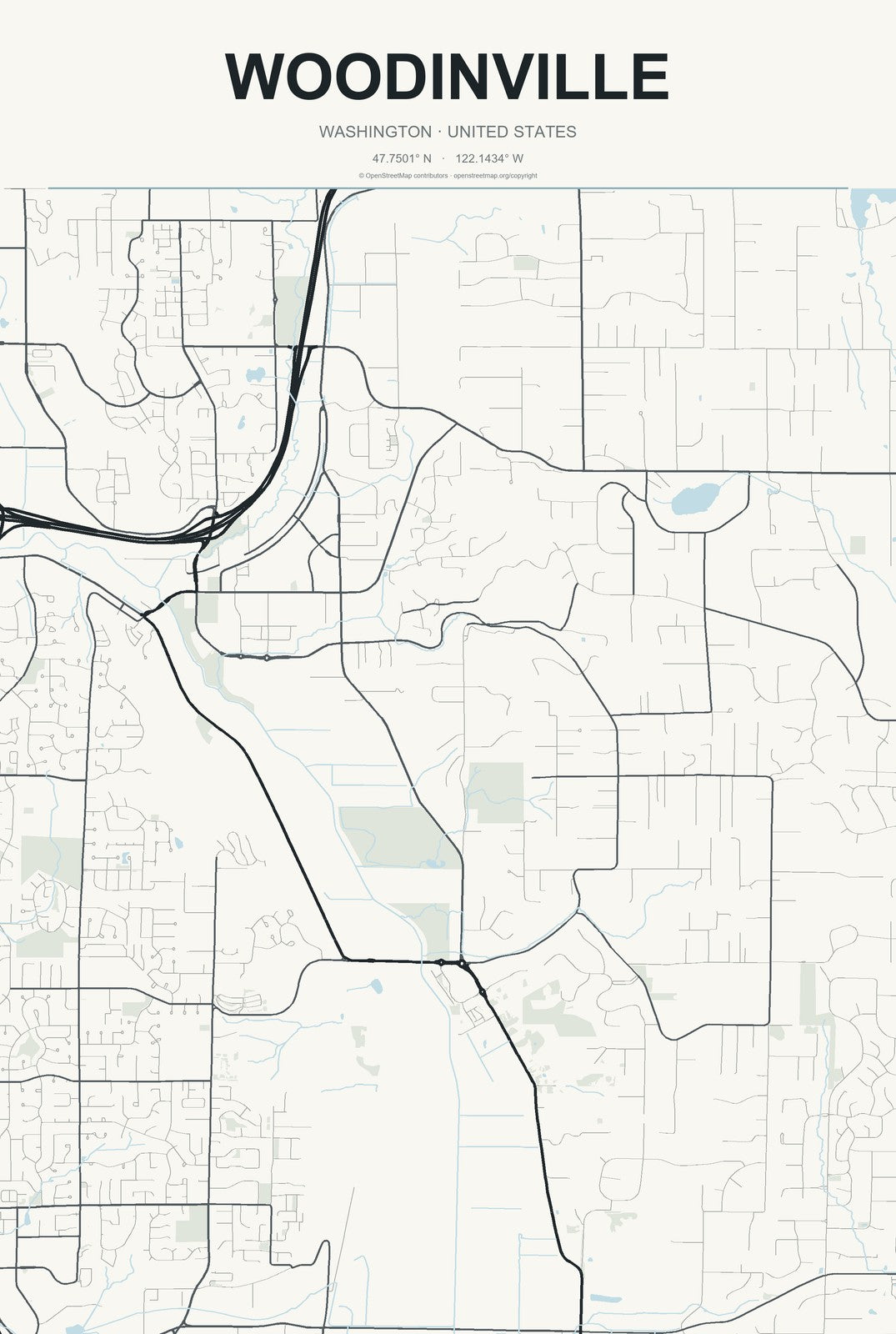 Woodinville, Washington City Map Aluminum Sign in Headline Atlas style