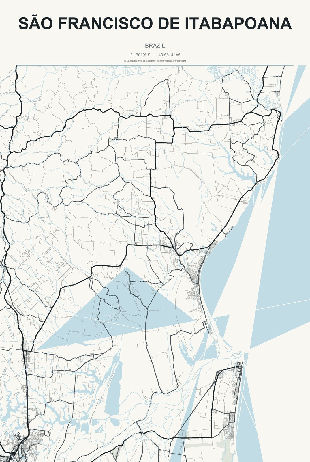 São Francisco de Itabapoana, Brazil City Map Aluminum Sign in Headline Atlas style