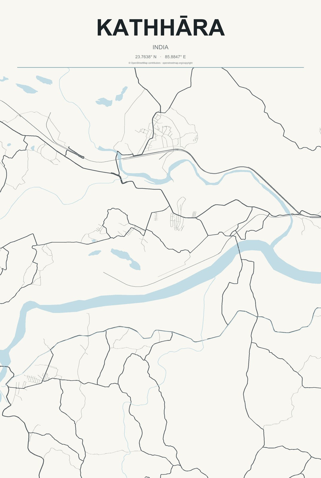 Kathhāra, India City Map Aluminum Sign in Headline Atlas style