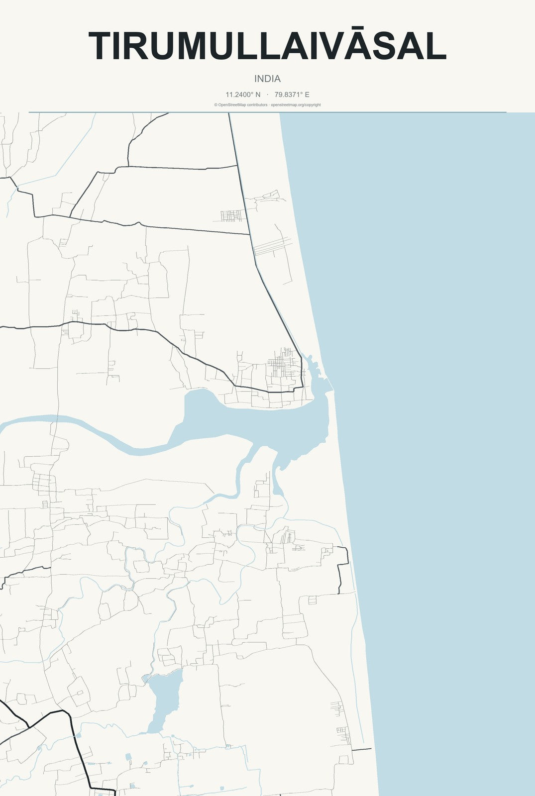 Tirumullaivāsal, India City Map Aluminum Sign in Headline Atlas style