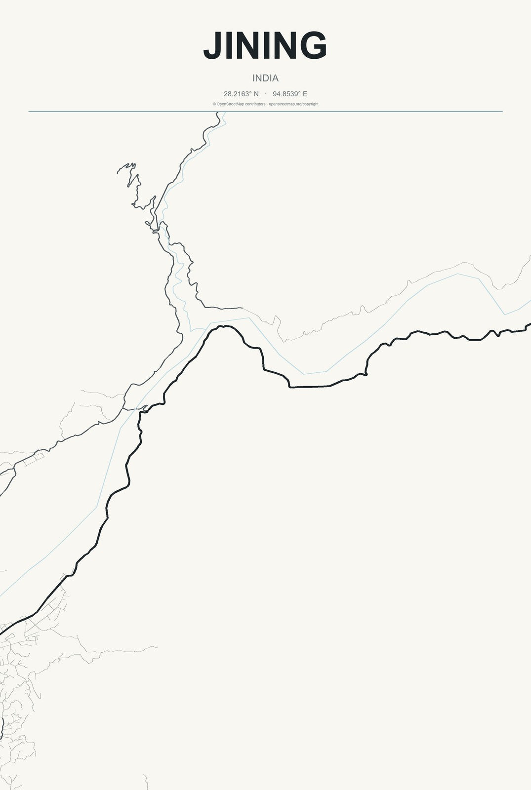 Jining, India City Map Aluminum Sign in Headline Atlas style